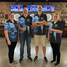 Load image into Gallery viewer, Blue Camo Skull American Flag Dart Shirt For Women Custom Patriotic Dart Jersey Team Polo &amp; 1/4 Zip TDM5772