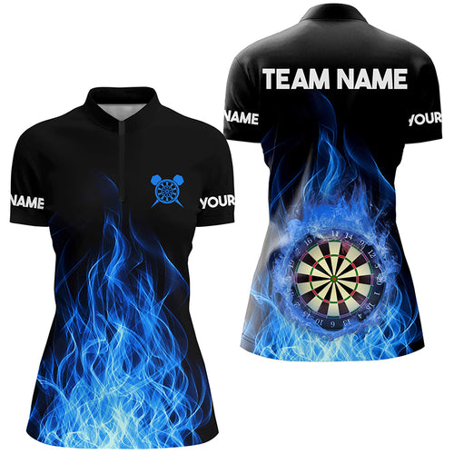 Blue Fire Flame 3D Dartboard Women Darts Quarter-Zip Shirts Best Custom Darts Team Jerseys TDM1281
