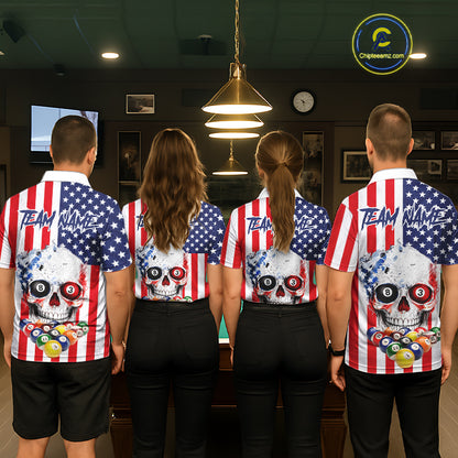 American Flag Grunge Skull Billiard Shirt For Women Custom Patriotic Pool Team Jersey Polo & 1/4 Zip TDM6132