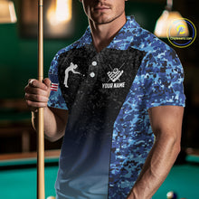 Load image into Gallery viewer, Custom Blue Camo US Flag 8 Ball Pool Shirt For Men, Billiard Team Jersey Polo &amp; 1/4 Zip TDM6139