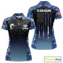 Load image into Gallery viewer, Custom Blue Camo US Flag 8 Ball Pool Shirt For Women, Billiard Team Jersey Polo &amp; 1/4 Zip TDM6139