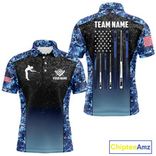 Load image into Gallery viewer, Custom Blue Camo US Flag 8 Ball Pool Shirt For Men, Billiard Team Jersey Polo &amp; 1/4 Zip TDM6139