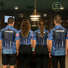 Load image into Gallery viewer, Custom Blue Camo US Flag 8 Ball Pool Shirt For Women, Billiard Team Jersey Polo &amp; 1/4 Zip TDM6139