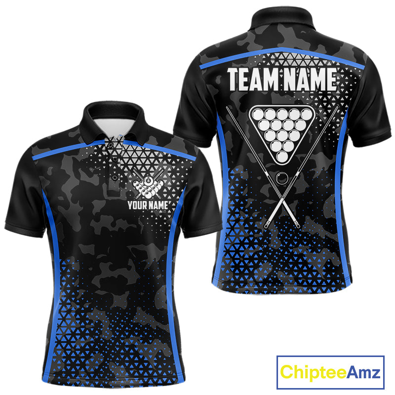 Black And Blue 8 Ball Pool Billiard Shirt For Men Custom Camo Billiard Team Jersey Polo & 1/4 Zip TDM6567
