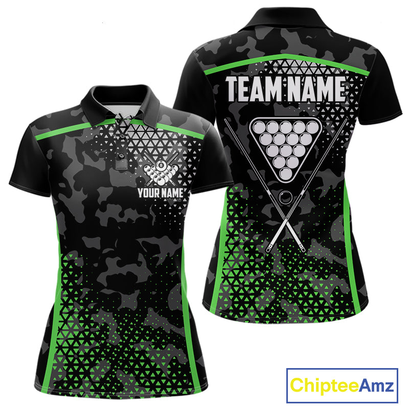 Black And Green 8 Ball Pool Billiard Shirt For Women Custom Camo Billiard Team Jersey Polo & 1/4 Zip TDM6568