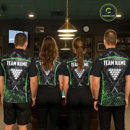 Black And Green 8 Ball Pool Billiard Shirt For Men Custom Camo Billiard Team Jersey Polo & 1/4 Zip TDM6568