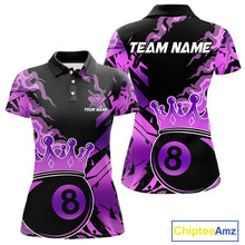 Load image into Gallery viewer, Personalized Purple 8 Ball Crown Billiard Shirt For Women, Pool King Team Jerseys Polo &amp; 1/4 Zip TDM4237