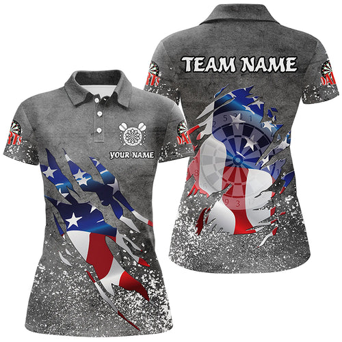 Personalized Grey Grunge American Flag Darts Shirts For Women Custom Patriotic Darts Team Jerseys TDM2282