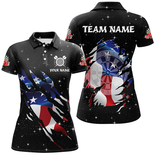Personalized Galaxy American Flag Darts Shirts For Women Custom Patriotic Darts Team Jerseys |Black TDM2283