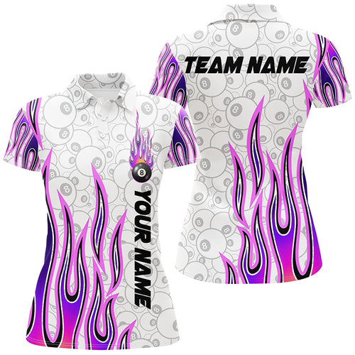 Fire Flame Purple 8 Ball Pattern Custom Billiard Shirts For Women, Best 8 Ball Pool Jerseys Apparel TDM2287