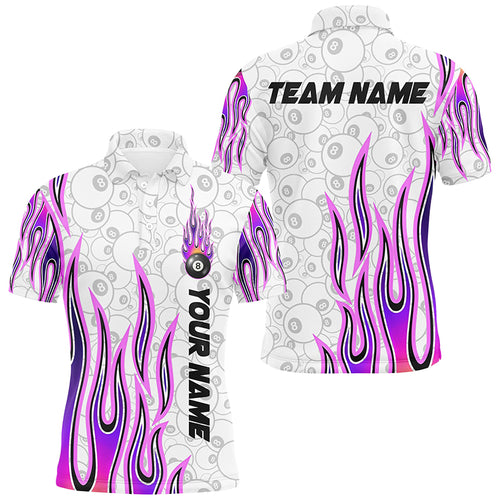 Fire Flame Purple 8 Ball Pattern Custom Billiard Shirts For Men, Best 8 Ball Pool Jerseys Apparel TDM2287