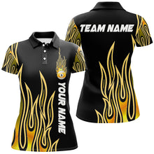 Load image into Gallery viewer, Fire Flame Yellow 9 Ball Pool Custom Black Billiard Shirts For Women, Best 9 Ball Jerseys Apparel TDM2288