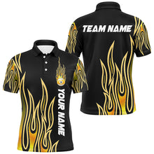 Load image into Gallery viewer, Fire Flame Yellow 9 Ball Pool Custom Black Billiard Shirts For Men, Best 9 Ball Jerseys Apparel TDM2288