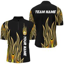 Load image into Gallery viewer, Fire Flame Yellow 9 Ball Pool Custom Black Billiard Shirts For Men, Best 9 Ball Jerseys Apparel TDM2288