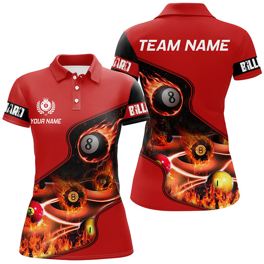 Personalized Master Billiard Balls Flame 3D Women Polo Shirts Custom Billiard Jersey Red Pool Player TDM0396