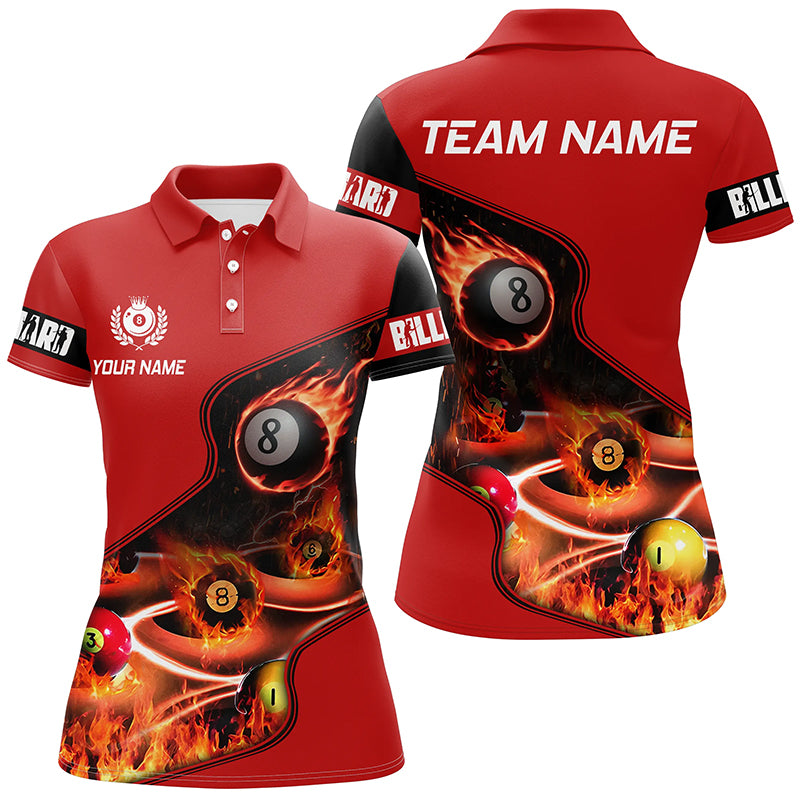 Personalized Master Billiard Balls Flame 3D Women Polo Shirts Custom Billiard Jersey Red Pool Player TDM0396