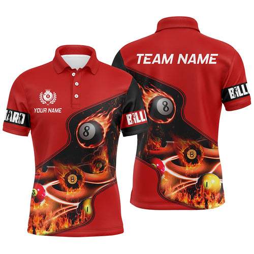 Personalized Master Billiard Balls Flame 3D Men Polo Shirts Custom Billiard Jersey Red Pool Player TDM0396