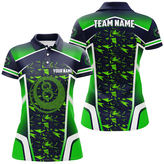 Personalized 8 Ball Billiard Abstract Green 3D Women Polo Shirts Best Custom Pool Player Costume TDM0399