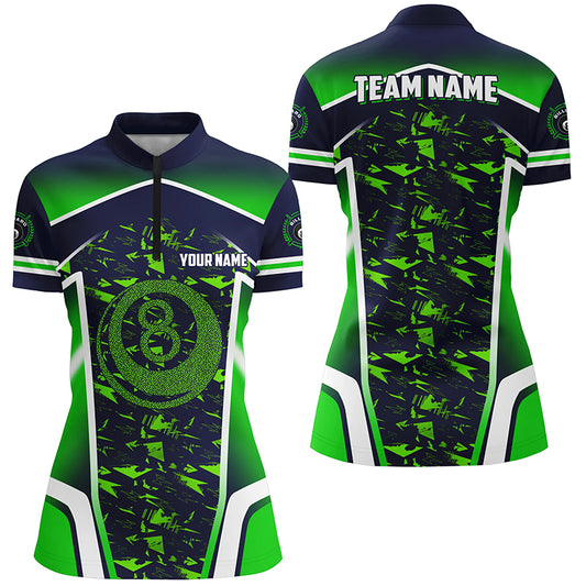 Customized 8 Ball Billiard Abstract Green 3D Women Quarter-Zip Shirts Best Billiard Uniform TDM0399