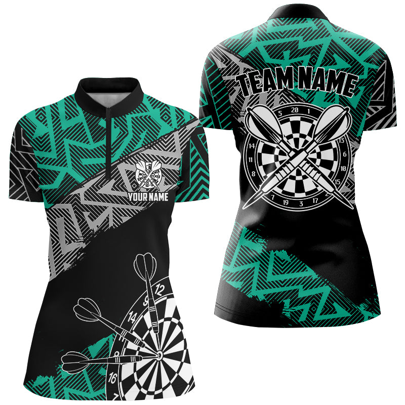 Custom Darts Shirts For Women Personalized Zig-Zag Pattern Dart Jerseys, Cool Dart Shirts |Turquoise TDM2792