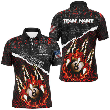 Funny Claws Custom Fire Flame 8 Ball Billiard Shirts For Men, Grunge Billiard Jerseys |Red TDM2794