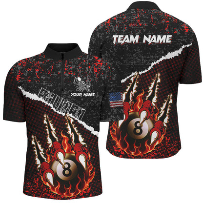 Funny Claws Custom Fire Flame 8 Ball Billiard Shirts For Men, Grunge Billiard Jerseys |Red TDM2794