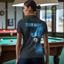 Load image into Gallery viewer, Personalized Blue 8 Ball Pool Crown Hexagon Billiard Shirt For Women, Billiard League Team Jersey TDM5046