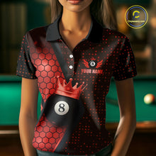 Load image into Gallery viewer, Personalized Red 8 Ball Pool Crown Hexagon Billiard Shirt For Women, Billiard League Team Jersey TDM5047