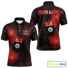 Load image into Gallery viewer, Personalized Red 8 Ball Pool Crown Hexagon Billiard Shirt For Men, Billiard League Team Jersey TDM5047