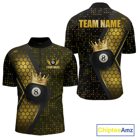 Personalized Gold 8 Ball Pool Crown Hexagon Billiard Shirt For Men, Billiard League Team Jersey TDM5048