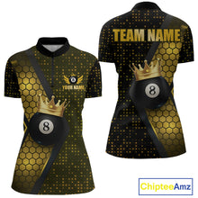 Load image into Gallery viewer, Personalized Gold 8 Ball Pool Crown Hexagon Billiard Shirt For Women, Billiard League Team Jersey TDM5048