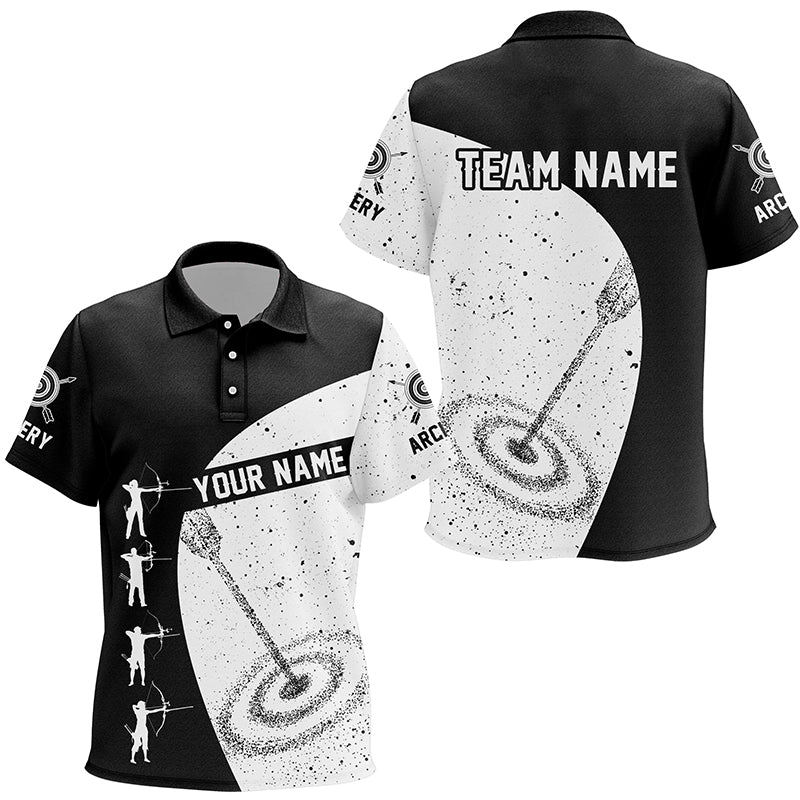 Custom Black White Archery Silhouettes Grunge Style Kid Polo Shirts, Archery 3d Target Shirts Ideas TDM0615