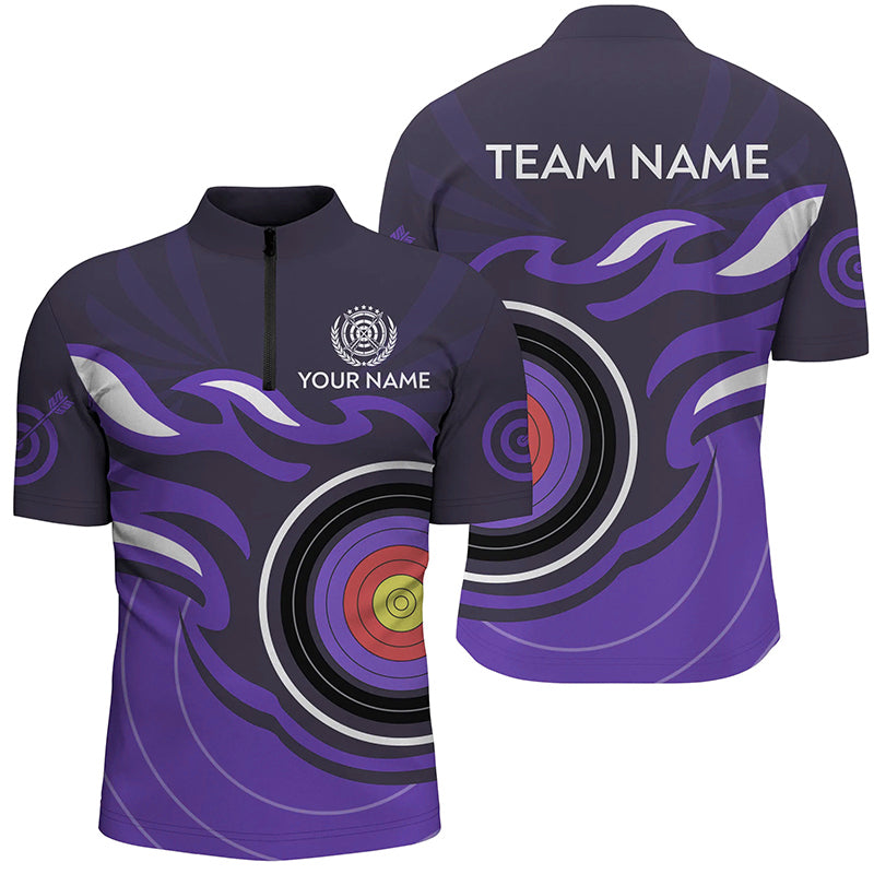 Personalized Purple Archery Target Flame Men Polo & 1/4 Zip Shirts, Archery Shirts For Team Jerseys TDM3036