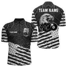 Load image into Gallery viewer, Personalized Black White US Flag Eagle Billiard Shirt For Men Custom Patriotic Billiard Pool Jersey TDM3273