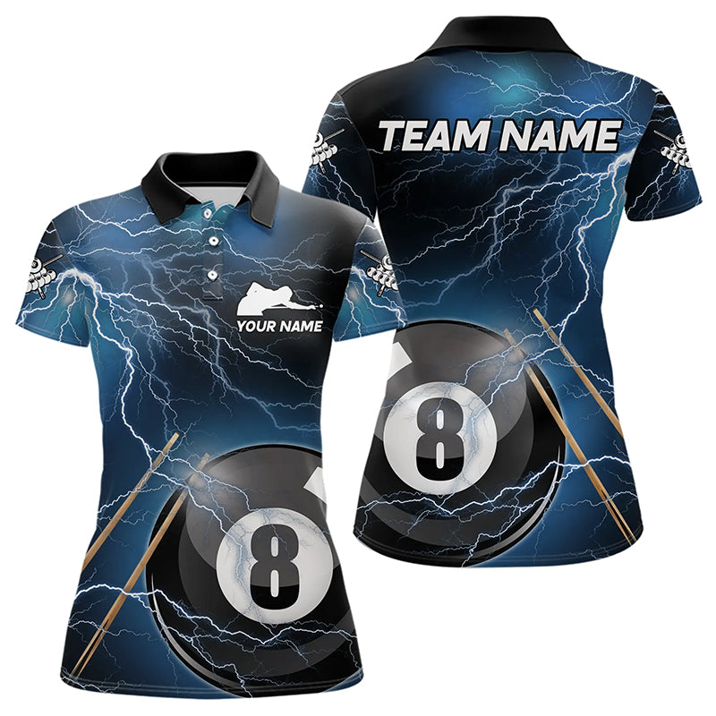 Black And Blue Thunder Lightning Custom 8 Ball Pool Billiard Shirts For Women, Billiard Pool Jerseys TDM3280