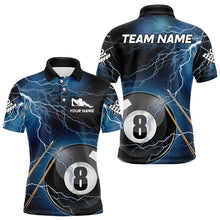 Load image into Gallery viewer, Black And Blue Thunder Lightning Custom 8 Ball Pool Billiard Shirts For Men, Billiard Pool Jerseys TDM3280