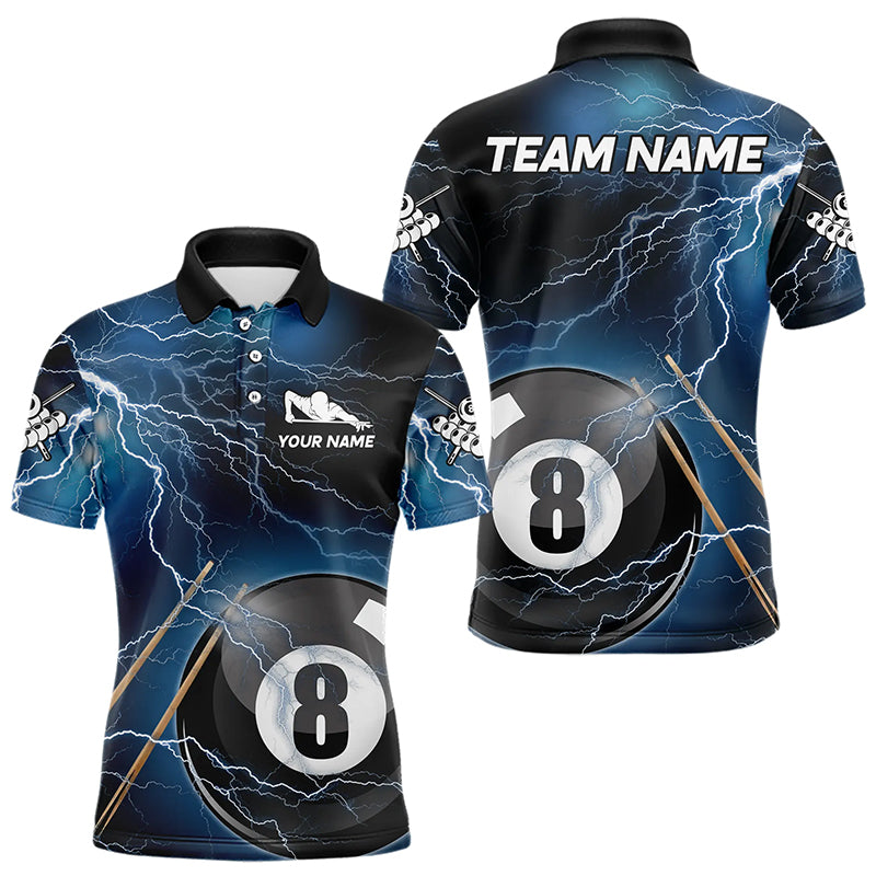 Black And Blue Thunder Lightning Custom 8 Ball Pool Billiard Shirts For Men, Billiard Pool Jerseys TDM3280