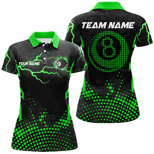 Personalized Green 8 Ball Point 3D Billiard Women Polo Shirts Best Custom Billiards Apparel Clothing TDM0948