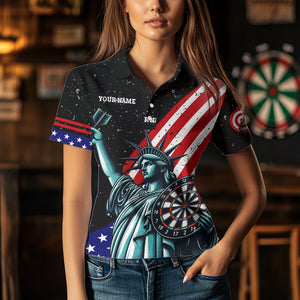 Personalized The Statue Of Liberty Black Darts Shirts For Women Custom Us Flag Patriotic Darts Jersey TDM3466