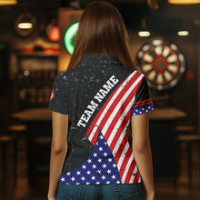 Load image into Gallery viewer, Personalized The Statue Of Liberty Black Darts Shirts For Women Custom Us Flag Patriotic Darts Jersey TDM3466