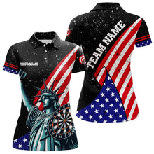 Load image into Gallery viewer, Personalized The Statue Of Liberty Black Darts Shirts For Women Custom Us Flag Patriotic Darts Jersey TDM3466