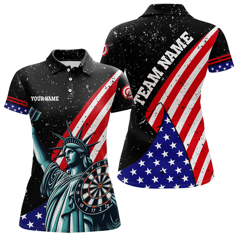 Personalized The Statue Of Liberty Black Darts Shirts For Women Custom Us Flag Patriotic Darts Jersey TDM3466