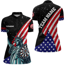 Load image into Gallery viewer, Personalized The Statue Of Liberty Black Darts Shirts For Women Custom Us Flag Patriotic Darts Jersey TDM3466