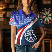 Load image into Gallery viewer, Personalized USA Flag Darts Polo &amp; Quarter Zip Custom Women Dart Shirt Patriotic American Dart Jersey TDM3468