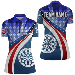 Personalized USA Flag Darts Polo & Quarter Zip Custom Women Dart Shirt Patriotic American Dart Jersey TDM3468