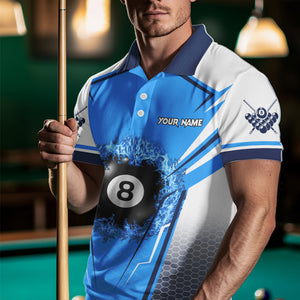 Personalized Blue And White  8 Ball Billiard Shirts For Men Custom 8 Ball Pool Billiard Team Jersey TDM3469