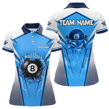 Load image into Gallery viewer, Personalized Blue And White  8 Ball Billiard Shirts For Women Custom 8 Ball Pool Billiard Team Jersey TDM3469