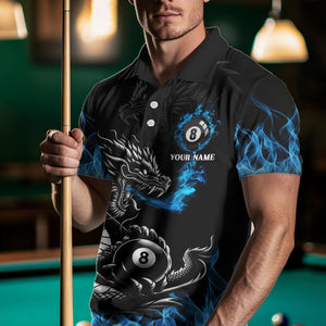 Personalized Blue Flaming Dragon 8 Ball Billiard Shirts For Men Custom Team League Billiard Jerseys TDM3471