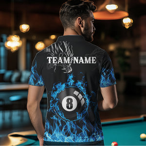 Personalized Blue Flaming Dragon 8 Ball Billiard Shirts For Men Custom Team League Billiard Jerseys TDM3471