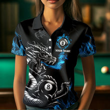 Load image into Gallery viewer, Personalized Blue Flaming Dragon 8 Ball Billiard Shirts For Women Custom Team League Billiard Jerseys TDM3471